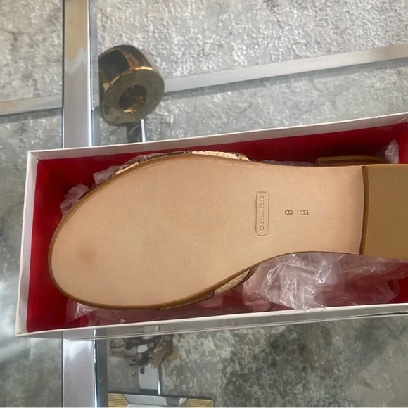 Coach Rubey Metallic Gold Raffia Slide Sandals - Picture 2 of 3